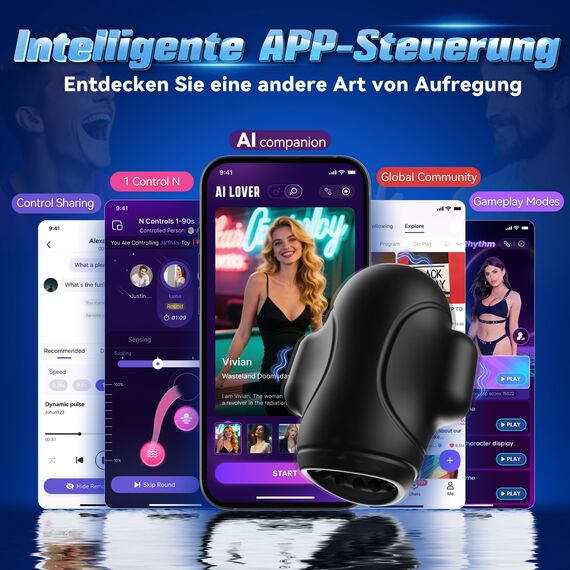 Tauara Masturbieren für Männer Masturbator mit APP, 4 IN 1 Sex Spielzeug für die Männer Vibrator Trainer Masturbatoren mit 10 Vibrations und Lecken Vibratorensets Sexspielzeug