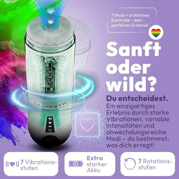 Sexspielzeug für die Männer – Elektrischer Masturbator mit Vibration, Saug- & Teleskopfunktion, 100 % wasserdicht, Taschenmuschi wiederaufladbar mit APP-Steuerung