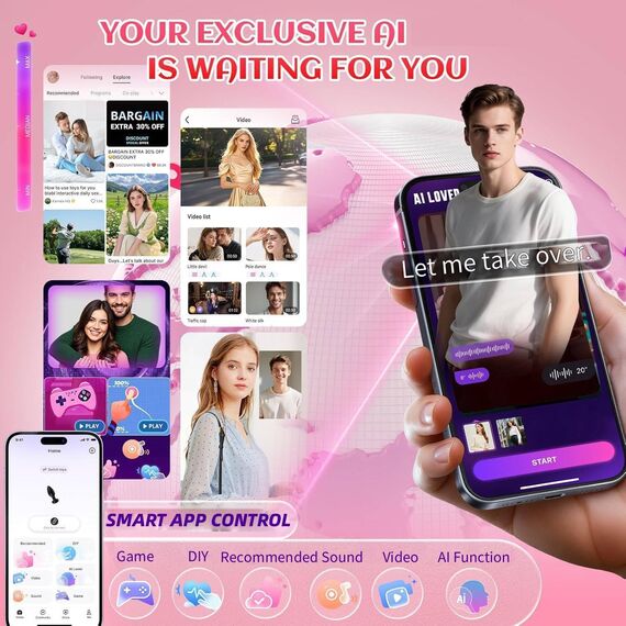 Analplugs 4-teilige Set mit Analdusche für Analverkehr - AI-Sync Dildo Vibrator mit App-Fernbedienung, 3 abgestuften Größen Vielfältige Vibrationsmodi Anal Plug Set für Paare Männer Frauen Dildos