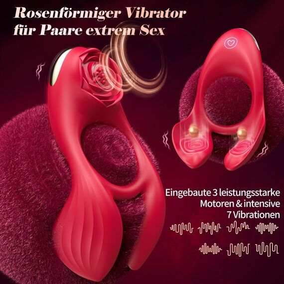 Penisring Sex Spielzeug für die Paare Extrem Sex Penis Vibrator, Sexspielzeug für Frau Männer Beide Zusammen Cock Ring 7Modi Vibration für Klitoris Stimulator & Penis Vergrößerung Zeit Verlängern Rot
