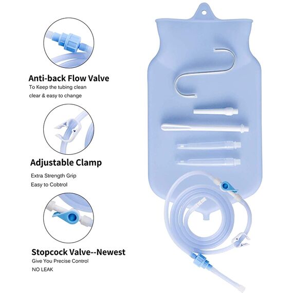 TopQuaFocus Klistierbeutel-Kit für die Darmreinigung Kaffee-Einlauf-Kit wiederverwendbar 2L klar Klistierbeutel 6,5 Fuß langer Silikonschlauch