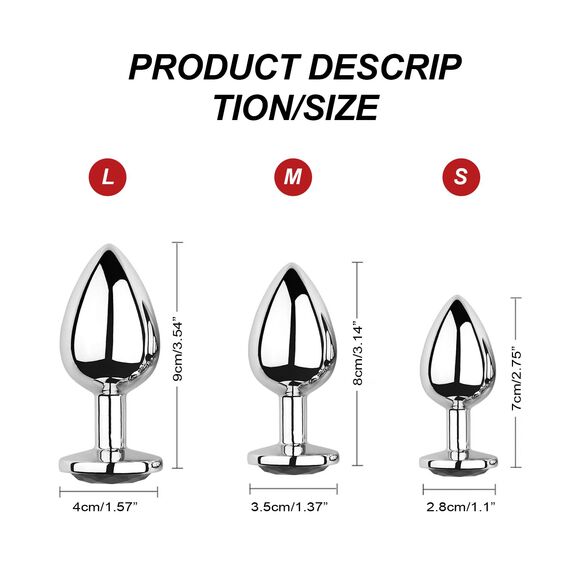 3 Stücke Metall Analplug Set, Silber Metall Analplug mit Kristall Diamant, Sex Spielzeug für Die Frau Männer, Klein Medium Groß Buttplug Anal Butt Plug Set, Rote