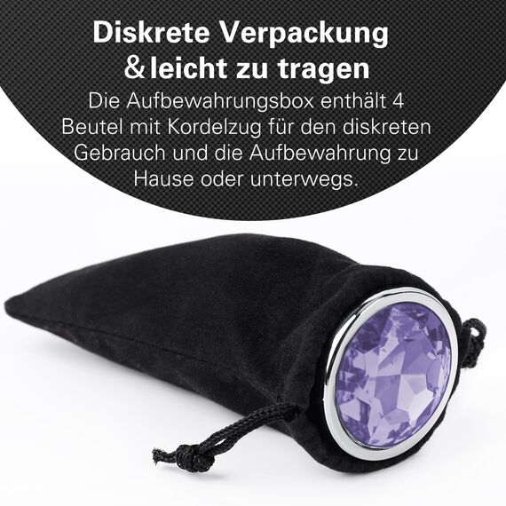 4 Stücke Analplug Set aus Metall – Buttplug Kit mit Kristall Diamant in verschiedenen Größen, hygienisches Sexspielzeug für Frauen Männer Paare, für Anfänger & Fortgeschrittene geeignet (Dunkellila)