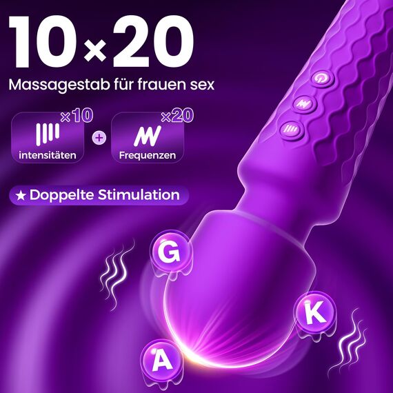 Gobeken Vibrator Vibration für frauen, Dildo APP-Steuerung, Sex Spielzeug für die Frau Paare Männer 10 Intensitäten, Vibratorensets für frauen Sex Toys 20 Frequenzen Lila Massagestab Fingerüberzieher