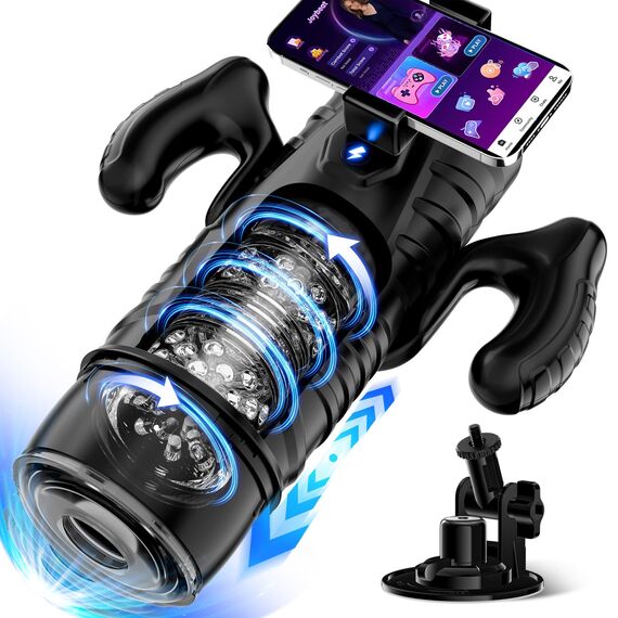 Honeyexp Masturbieren für Männer AI-Interaktion Masturbator mit Griff, Telefonhalterung und Saugnapfbasis, Sex Spielzeug für die Männer 7 Modi Teleskopfunktion und Rotation App-Steuerung Masturbatoren