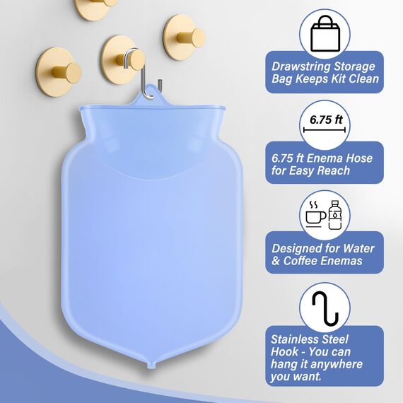 TopQuaFocus 4L großes Klistierbeutel-Set, eindeutig ungiftiger Silikonbeutel, Kaffee-Klistierbeutel, Dickdarmreiniger, 6,5 Fuß langer Schlauch, frei von BPA und Phthalaten