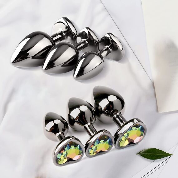 3-teiliges Set aus luxuriösem Metall-Button-Spielzeug, herzförmig, Anal-Trainer, Juwelen-Plug, G-Punkt, Sexspielzeug, Gay-Analstecker, Frau, Herren, Sex-Geschenke, Dinge für Paare, groß/mittel/klein