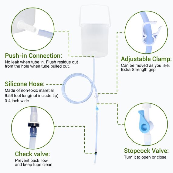 TopQuaFocus 2L Klistier Eimer Darmreinigungsset Irrigator zur Darmreinigung Auslaufsicherer Kunststoff Klistier Eimer für, 6 Stück Einlauf Duschkopf