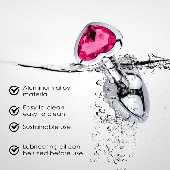 3 Stücke Klein Medium Groß Metall Analplug Set mit Herzform Kristall Diamant Anal Sexspielzeug,Buttplug Anal Butt Plug,für Frauen Männer Paare Anfanger für Frauen Männer Plug Metall Set (Rosenrot)
