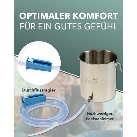 EBENTHAL-VITAL Darmeinlauf mit 2 m Schlauch und Edelstahlbehälter - Irrigator zur Darmreinigung BPA-frei - Darmspülung sowie Intimdusche - Darmreinigungs-Set 2 Liter