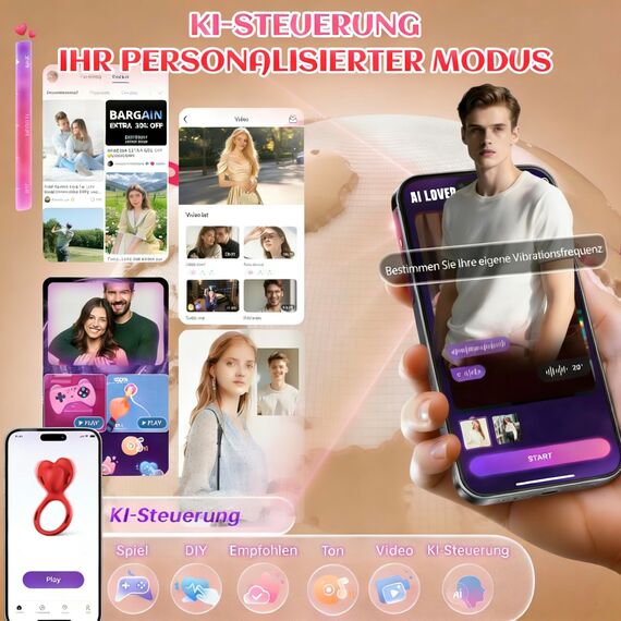 Tagnaff Bdsm Bondage Vibrator Sex Spielzeug für die Paare Frau Extrem Sex, mit 6 Penisring, Leise Butterfly Vibratorensets für Frauen Klitoris, 10 Vibration für Frauen, Sexspielzeug Sets mit KI APP