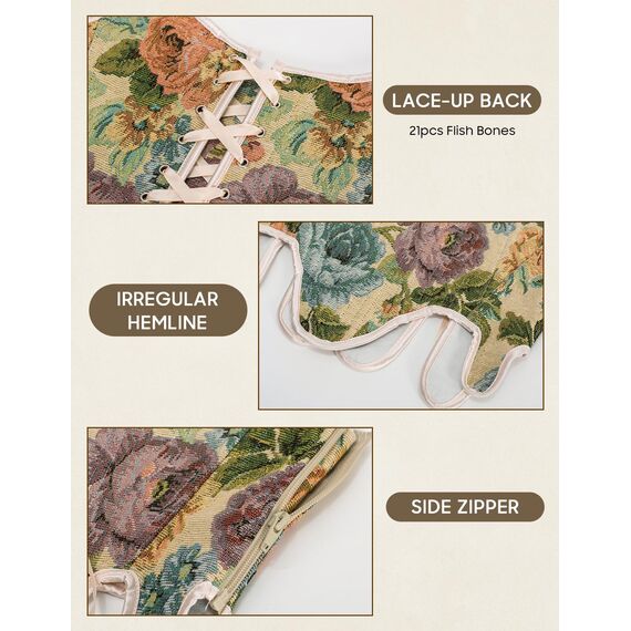 Scarlet Darkness Bustier-Top für Damen, Renaissance-Blumenmuster, Schnürung, Bodyshaper, Korsett mit Reißverschluss, Aprikosenblüte Majesty, 18