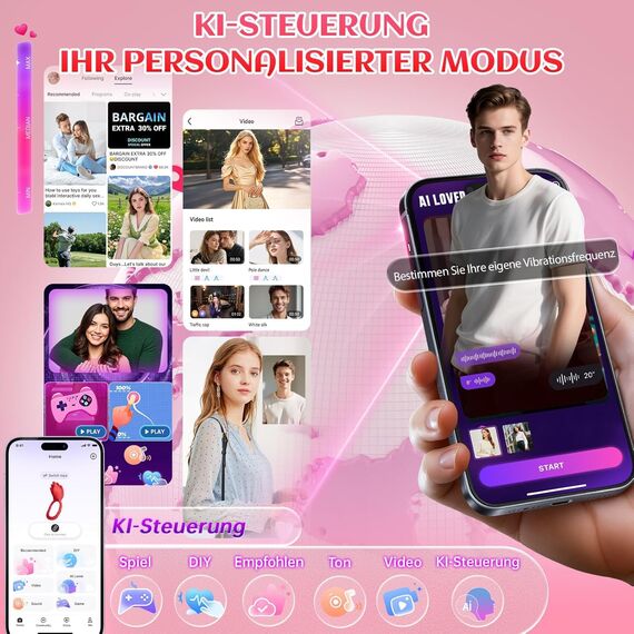 Tagnaff BDSM Sex Spielzeug für die Paare Frau Männer Extrem Sex, KI-Dialog Vibratorensets für Frauen Klitoris, mit Pornospiel-App, 6Penisring, Leise Butterfly Vibrator Sex Toys, 9 Vibration für Frauen