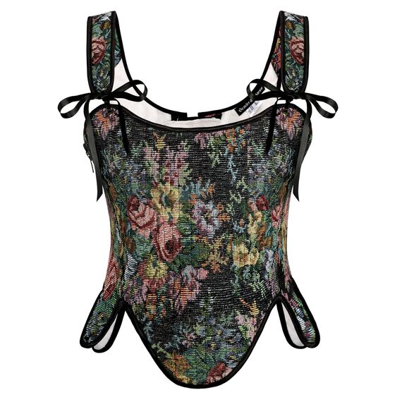 SCARLET DARKNESS Bustier-Top für Damen, Renaissance-Blumenmuster, Schnürung, Bodyshaper, Korsett mit Reißverschluss, Midnight Blossom, 8