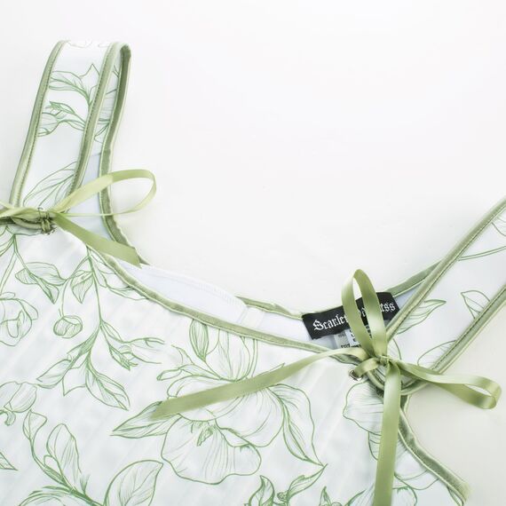 Scarlet Darkness Bustier-Top für Damen, Renaissance-Blumenmuster, Schnürung, Bodyshaper, Korsett mit Reißverschluss, Einfache grüne Blume, 8