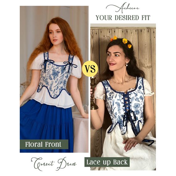 SCARLET DARKNESS Bustier-Top für Damen, Renaissance-Blumenmuster, Schnürung, Bodyshaper, Korsett mit Reißverschluss, Blau floral, 12