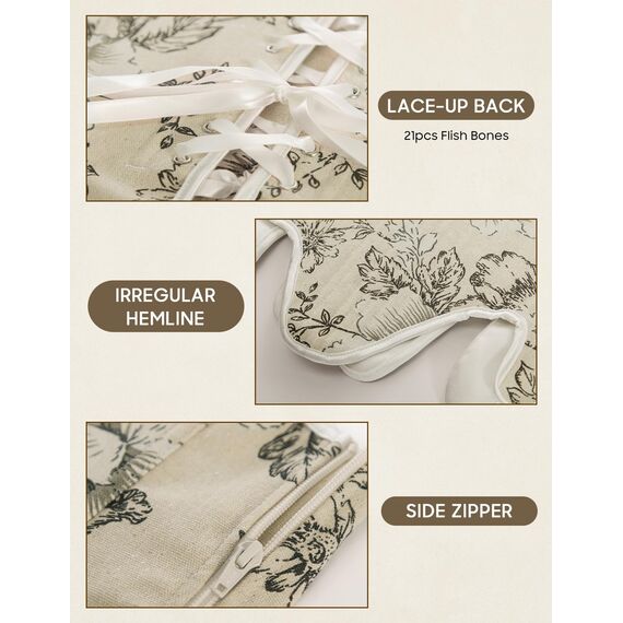 SCARLET DARKNESS Bustier-Top für Damen, Renaissance-Blumenmuster, Schnürung, Bodyshaper, Korsett mit Reißverschluss, Schwarz, floral, 6