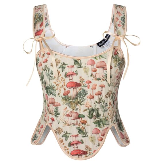 Scarlet Darkness Bustier-Top für Damen, Renaissance-Blumenmuster, Schnürung, Bodyshaper, Korsett mit Reißverschluss, Roter Pilz, 10