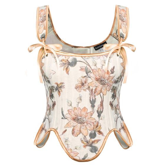 SCARLET DARKNESS Bustier-Top für Damen, Renaissance-Blumenmuster, Schnürung, Bodyshaper, Korsett mit Reißverschluss, Orange Floral, 6