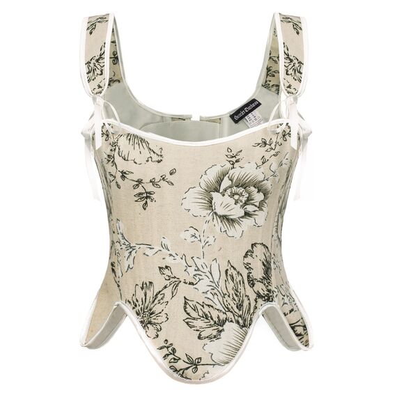 Scarlet Darkness Bustier-Top für Damen, Renaissance-Blumenmuster, Schnürung, Bodyshaper, Korsett mit Reißverschluss, Schwarz, floral, 10