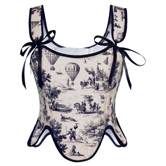 Scarlet Darkness Bustier-Top für Damen, Renaissance-Blumenmuster, Schnürung, Bodyshaper, Korsett mit Reißverschluss, Black Line Art, 14