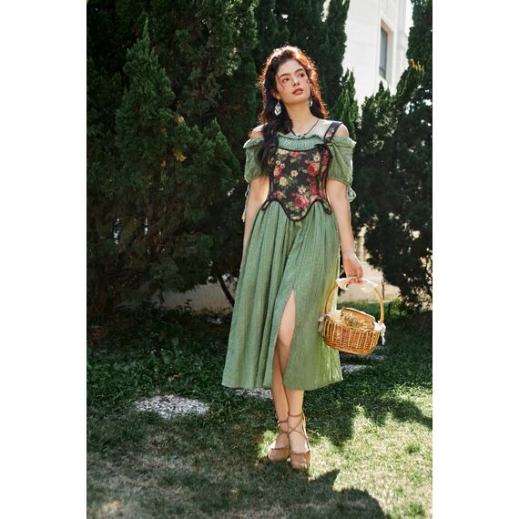 Scarlet Darkness Bustier-Top für Damen, Renaissance-Blumenmuster, Schnürung, Bodyshaper, Korsett mit Reißverschluss, Rosa, 16