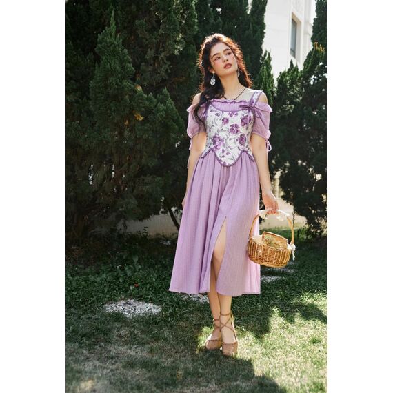 Scarlet Darkness Bustier-Top für Damen, Renaissance-Blumenmuster, Schnürung, Bodyshaper, Korsett mit Reißverschluss, Tintenviolette Blüten, 16