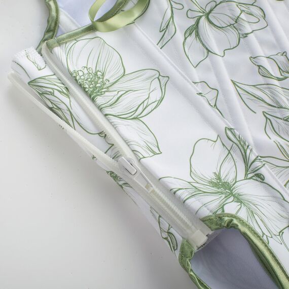 Scarlet Darkness Bustier-Top für Damen, Renaissance-Blumenmuster, Schnürung, Bodyshaper, Korsett mit Reißverschluss, Einfache grüne Blume, 8