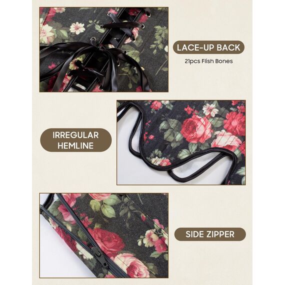 Scarlet Darkness Bustier-Top für Damen, Renaissance-Blumenmuster, Schnürung, Bodyshaper, Korsett mit Reißverschluss, Rosa, 14