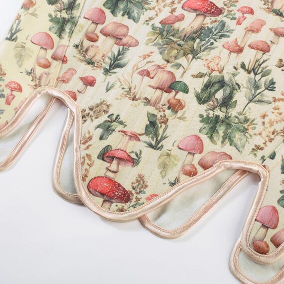 Scarlet Darkness Bustier-Top für Damen, Renaissance-Blumenmuster, Schnürung, Bodyshaper, Korsett mit Reißverschluss, Roter Pilz, 10