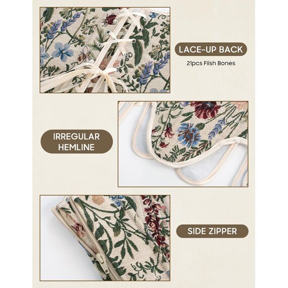 Scarlet Darkness Bustier-Top für Damen, Renaissance-Blumenmuster, Schnürung, Bodyshaper, Korsett mit Reißverschluss, Cremefarbenes Gänseblümchen, 14