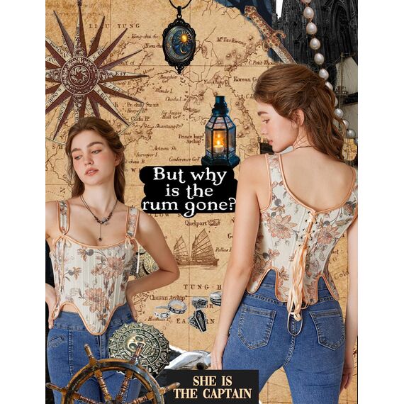 Scarlet Darkness Bustier-Top für Damen, Renaissance-Blumenmuster, Schnürung, Bodyshaper, Korsett mit Reißverschluss, Orange Floral, 18