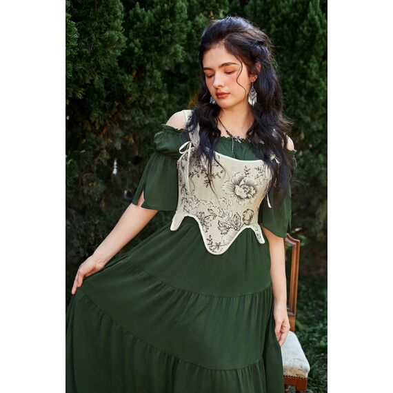 Scarlet Darkness Bustier-Top für Damen, Renaissance-Blumenmuster, Schnürung, Bodyshaper, Korsett mit Reißverschluss, Schwarz, floral, 16