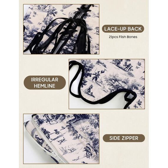 Scarlet Darkness Bustier-Top für Damen, Renaissance-Blumenmuster, Schnürung, Bodyshaper, Korsett mit Reißverschluss, Black Line Art, 16