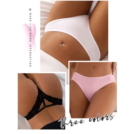 ohyeahlady String Tanga Damen Sexy Dessous Spitze Tangas Set Niedrige Taille Erotisch Slips Große Größen Thong Frauen Bikini Hipster Pantys Unterwäsche Unterhosen Schwarz+Weiß+Rosa,S