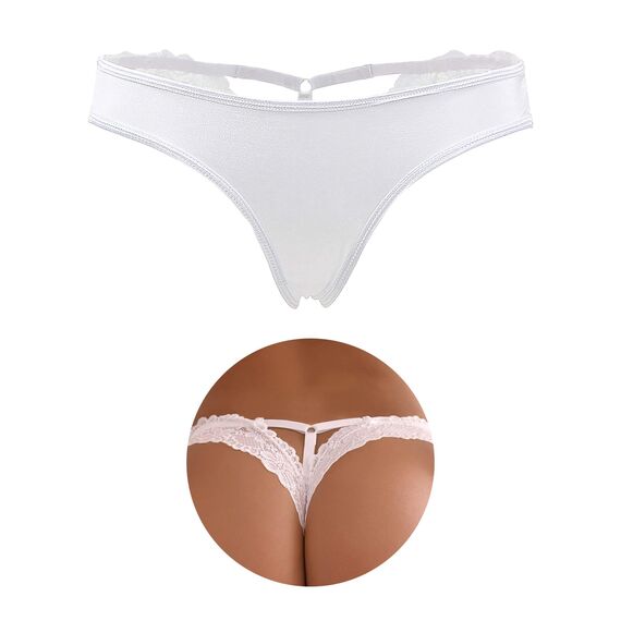 String Tanga Spitze Damen Sexy Brazilian Slip Große Größen Unterhosen übergröße String mit Spitze Unterwäsche für Mollige Frauen Low Rise Hipster Höschen Atmungsaktive Thong T-Back Panties M,Weiß