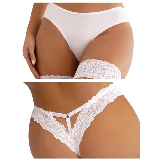 ohyeahlady Slip Damen Weiß 2er Pack String Tanga Sexy Dessous Spitze Seamless Thong Unterwäsche Frauen Atmungsaktiv Brazilian Slip Panty Bikini Unterhosen Panty Große Größen Weiß,L