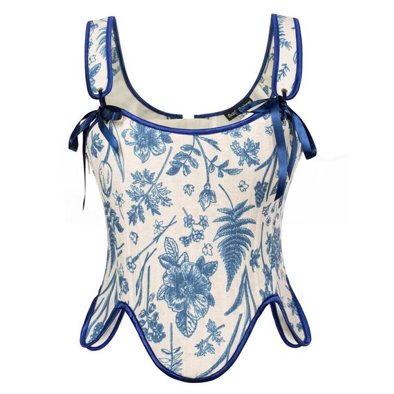 SCARLET DARKNESS Bustier-Top für Damen, Renaissance-Blumenmuster, Schnürung, Bodyshaper, Korsett mit Reißverschluss, Blau floral, 14