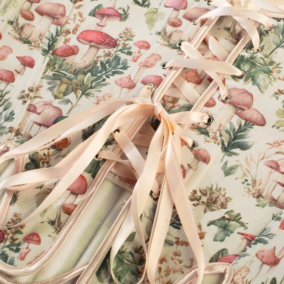 Scarlet Darkness Bustier-Top für Damen, Renaissance-Blumenmuster, Schnürung, Bodyshaper, Korsett mit Reißverschluss, Roter Pilz, 14