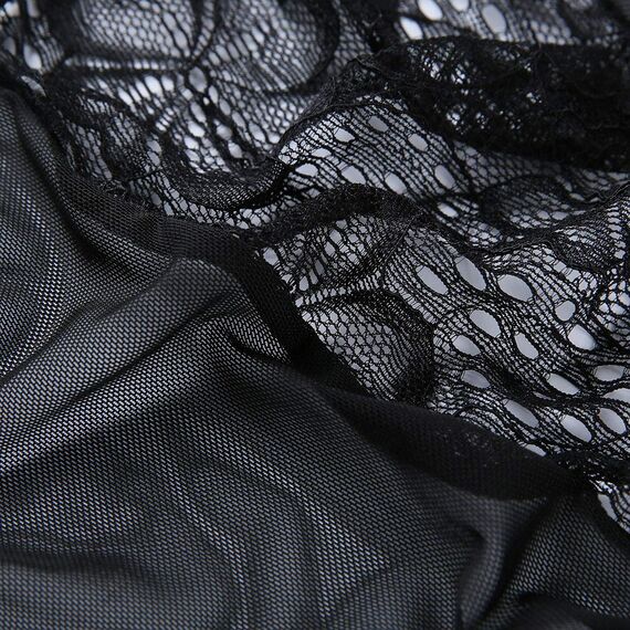 Dessous für Damen, sexy, einteilig, Teddy-Dessous, Body, Spitzen-Nachthemd, A-Schwarz, Small