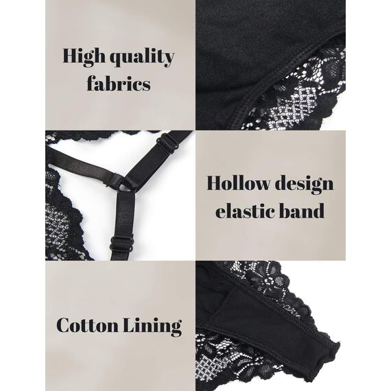 comeondear Damen Höschen Sexy String Tanga Damen 2er Pack Spitze Unterwäsche Brazilian Slip Bikini Thong Erotisch Panty T-Back Hipster Dessous Große Größen Unterhosen Reizwäsche(Schwarz+Weiß,L)