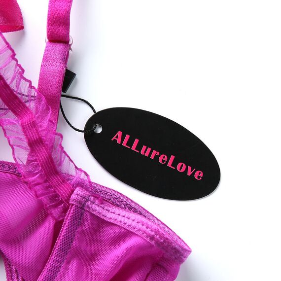 ALLureLove Dessous für Damen, sexy, einteilig, Teddy-Dessous, Body, Spitzen-Nachthemd, Violett, Large