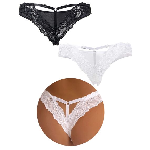 comeondear Sexy String Tangas für Frauen Brazilian Slip Damen Spitze Große Größen Erotische Höschen Dessous Unterwäsche Curvy Übergrößen Unterhosen Thong Low Waist Mini Bikini(Schwarz+Weiß,M)