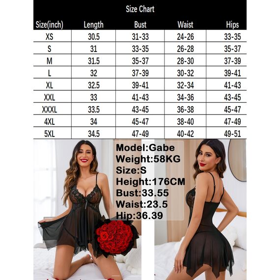 Avidlove Dessous für Damen, Spitze, Babydoll, Nachtwäsche, Boudoir-Outfits, Übergröße, Langeray, XS-5XL, A-Schwarz, XXX-Large