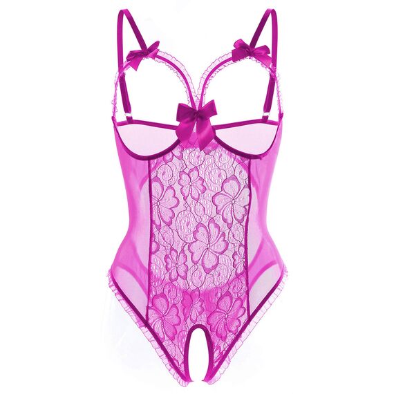 ALLureLove Dessous für Damen, sexy, einteilig, Teddy-Dessous, Body, Spitzen-Nachthemd, Violett, Large