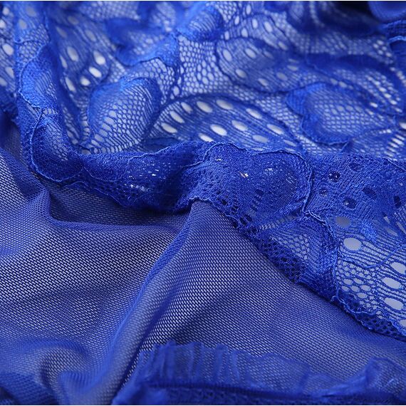 Dessous für Damen, sexy, einteilig, Teddy-Dessous, Body, Spitzen-Nachthemd, Blau, Medium