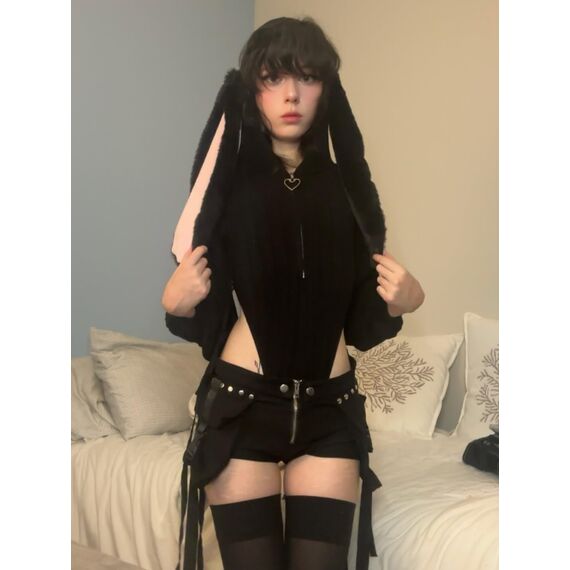 KORURACLUB Cosplay Sexy Bunny Outfit Schwarze Cosplay Dessous für Damen Tierkostüme Bunny Bodysuit (XS-M)
