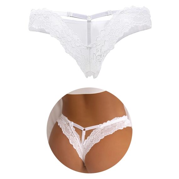 comeondear Brazilian Slip Damen Spitze Unterhosen Tanga Große Größen Frauen Unterwäsche Set Sexy Erotische Höschen Mini G String für Sex Dessous Reizwäsche Curvy Thong Women Lingerie(Weiß,XXL)