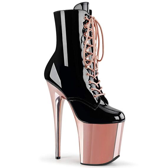 Pleaser FLAMINGO-1020 Blk Pat/Rose Gold Chrome UK 6 (EU 39)