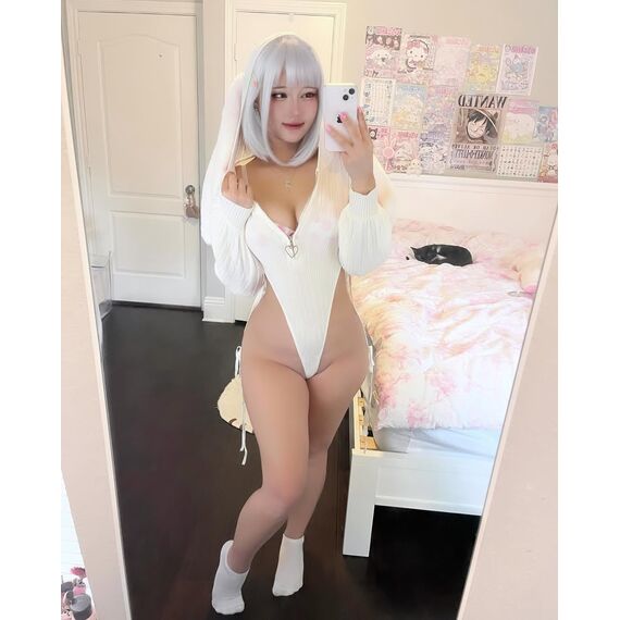 KORURACLUB Cosplay Sexy Bunny Outfit Weiß Cosplay Dessous für Damen Tierkostüme Bunny Bodysuit (L-XL)